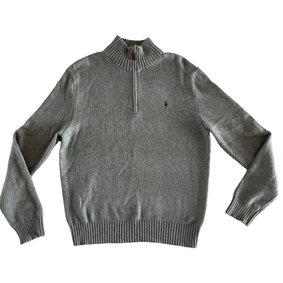 Polo Ralph Lauren Other - Polo Ralph Lauren Men's Gray 1/4 Zip Sweater 100% Cotton Leather Zipper Pull M